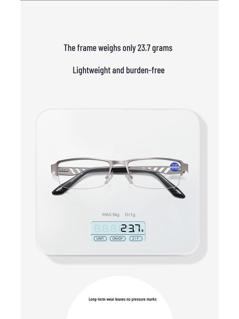 Photochromic Multifocal Anti-Blue Light Reading Glasses for Men & Women - Metal Frame, Business Use, High Definition