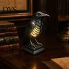 Dark Punk Room Decor Gothic Halloween Table Lamp, Spooky Raven Bat Skeleton Vintage Unique Gifts for Goth Lovers Resin LED Night Light Party, Tabletop