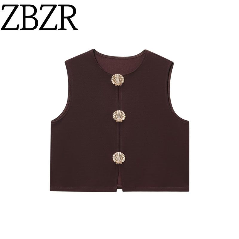 Zbzr Spring New Women Clothes Western Style French Style Fashion Temperament Simple and Versatile Vest Button Decoration Top