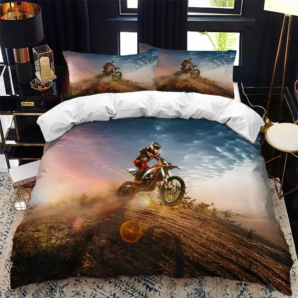 Top Motorcycle Rider Bedding Set Boys Girls Twin Queen Size Duvet Cover Pillowcase Bed Kids Adult Fashion For Home Textileextile