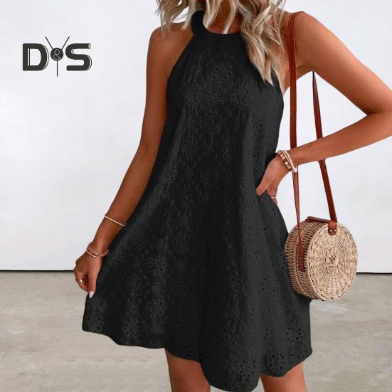 Letní šaty nad kolena Jednobarevné Stylové dámské letní ležérní šaty s dutým květem