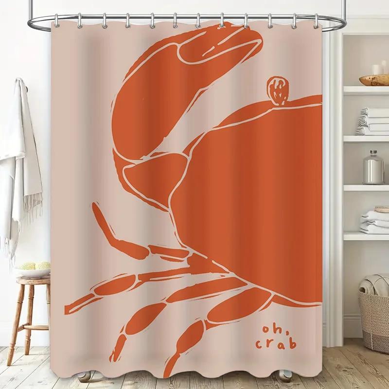 Red Crab Shower Curtain Waterproof Bath Decorative Bathroom Decor Modern Home Living Room Decoration Customizable Size Options A