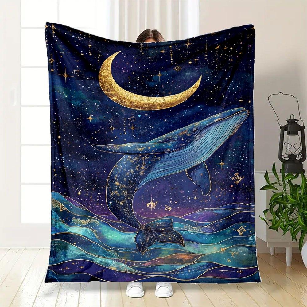 "Whale Moon Constellation Art Print - Celestial Ocean Decor"Blanket Flannel Throw Blanket for Sofa, Bed, Travel, Camping, Office, Couch, Cha