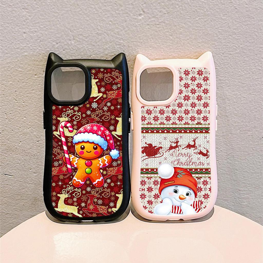 Cat Ear Soft Phone Case for iPhone 16 15 14 13 12 11 Pro Max Plus XR TPU Anti-Drop Transparent Acrylic Back Cover NY29 Merry Christmas Christmas tree