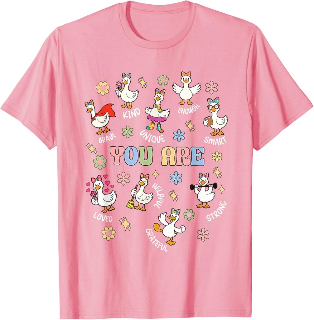 Positive Affirmations Words Goose You Are Brave Kind Unique Smart Graphic Tee Casual Daily T-Shirt