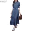 ZANZEA Women Casual Turn Down Collar Loose Long Sleeve Dress