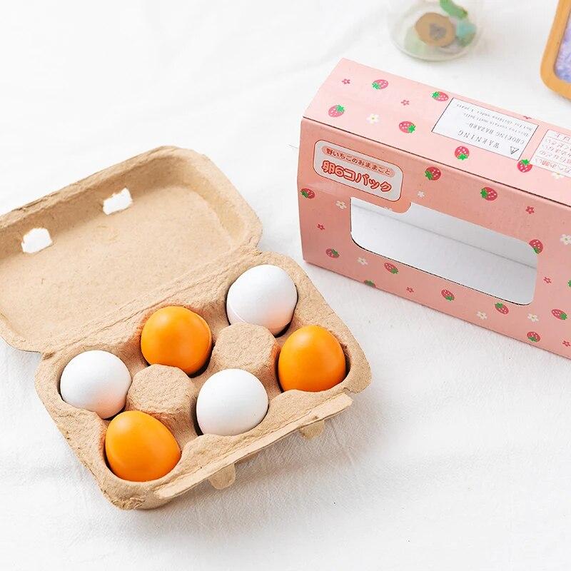 6 Pieces Set Wooden Artificial Eggs DIY Toy Wooden House Kitchen Early Education Food Toys For Children
