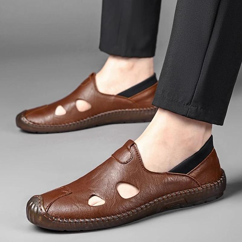 Fashion Breathable Male Shoe Hole Shoes Outdoor Genuine Leather Trend 2025 Barefoot Open Toe New Fashion High Quality Eva Men's Sandal