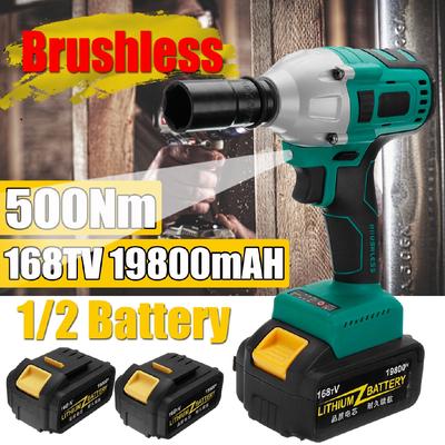 168V 500Nm Cordless Electric Wrench Impact Brushless Driver Power Tool Rechargeable Lithium Battery Household Drill