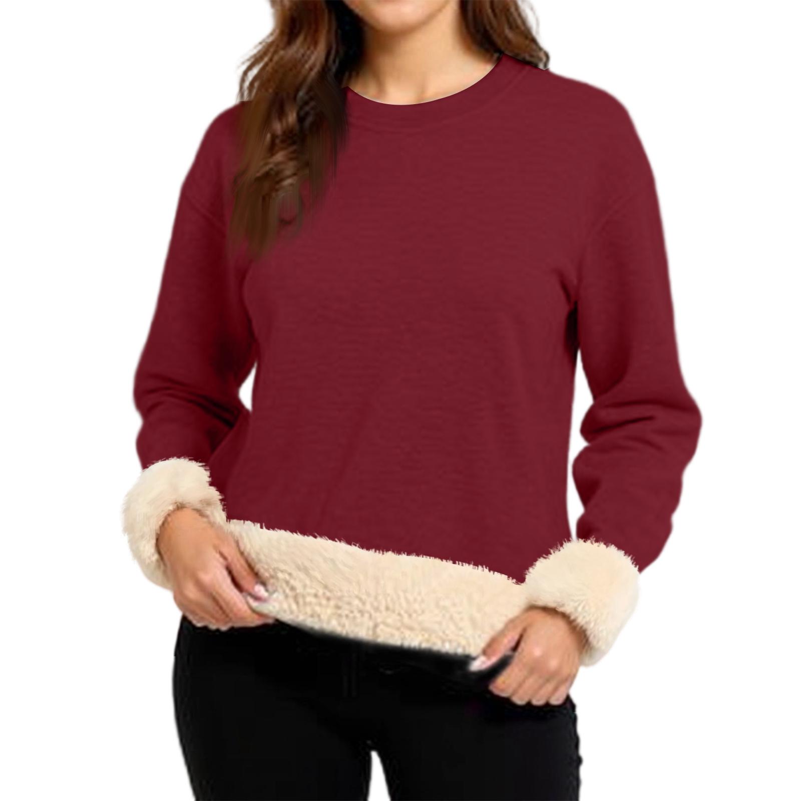 Женский модный и повседневный свитшот с длинным рукавом пушистый с круглым вырезом XL винный 1980₽