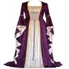 European and American Style Gold Velvet Lap-up Trumpet Sleeves Vintage Medieval Long Dress Dress