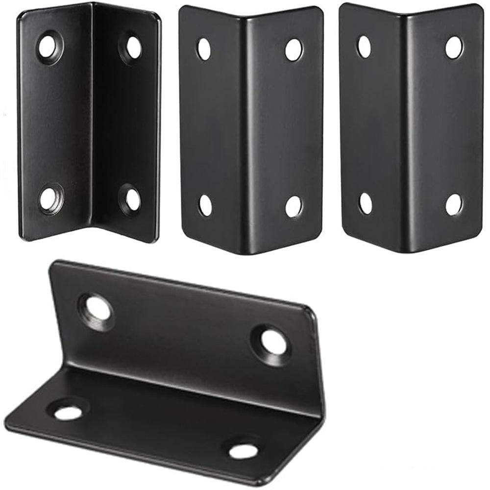 4pcs Stainless Steel L-Shaped Angle Brackets – 80x20x20mm & 60x25x25mm, 2mm Thick, Black Coated, For Woodworking, Furniture, Railings – Indoor/Outdoor
