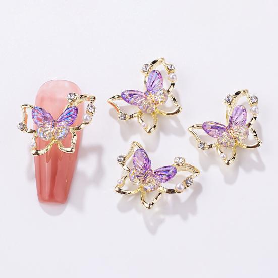10Pcs Butterfly Nail Art Charm Rhinestone Faux Pearl 3D Butterfly Shape Nail Design Jewelry DIY Crafts Nail Decoration Accessories