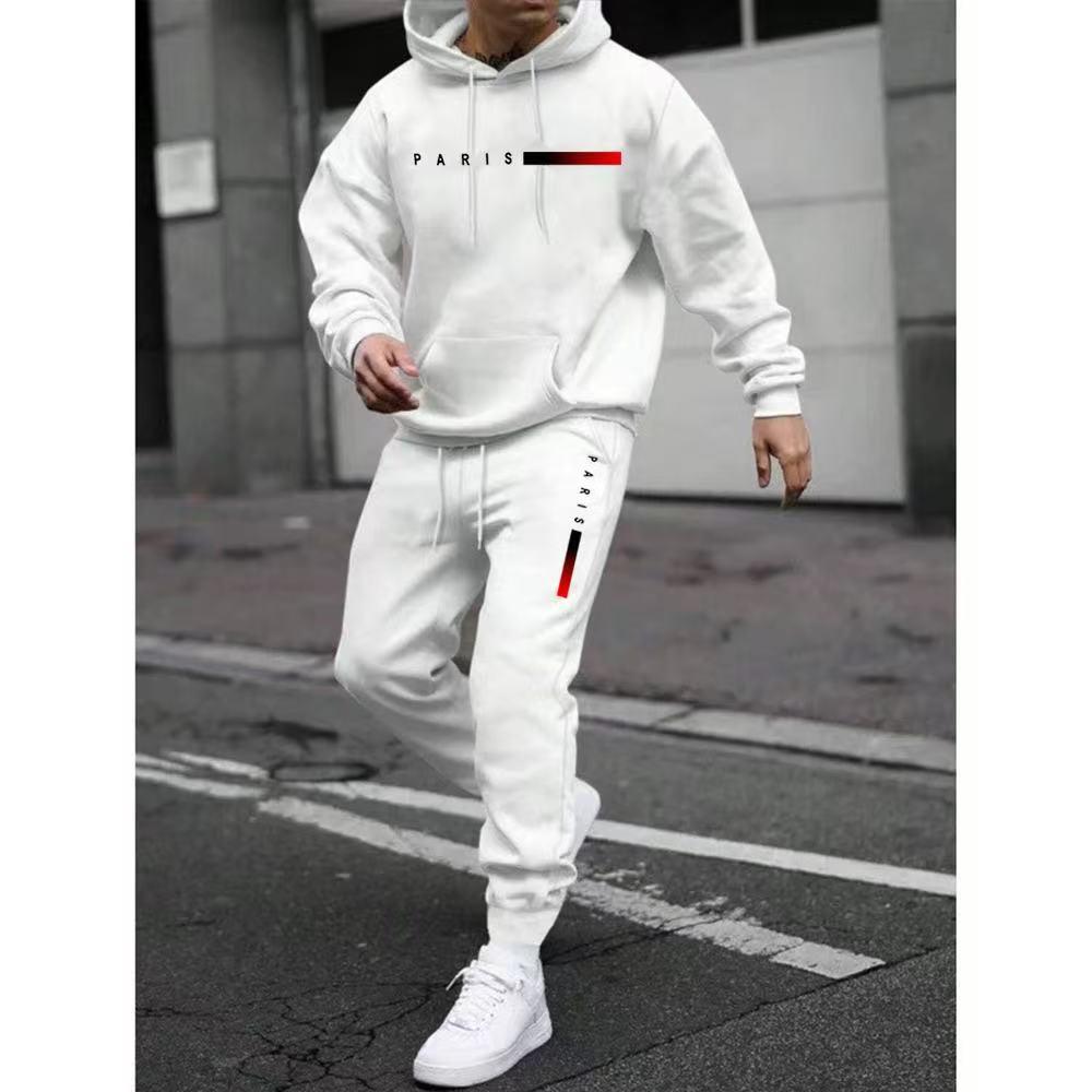 2025 Men's Pullover Hoodie and Jogger Set with Printed Logo