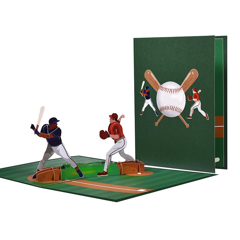 Original 3D Pop-up Handmade Paper Baseball Showdown Greeting Card