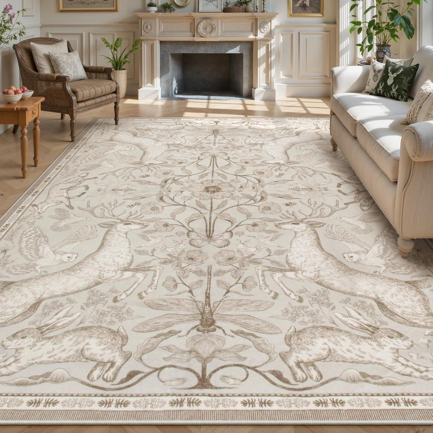 

Retro Flora and Fauna Large Living Room Decoration Rug Soft Antiskid Room Decor Sofa Carprt Lint-free Washable Entrance Door Mat 60x90cm