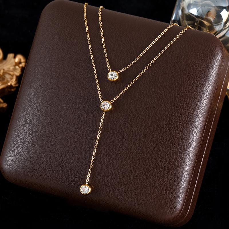 GANEMLY 316L Stainless Steel Clover Flower Zircon Necklace For Women Fashion Clavicle Neck Chain Waterproof Jewelry Gift