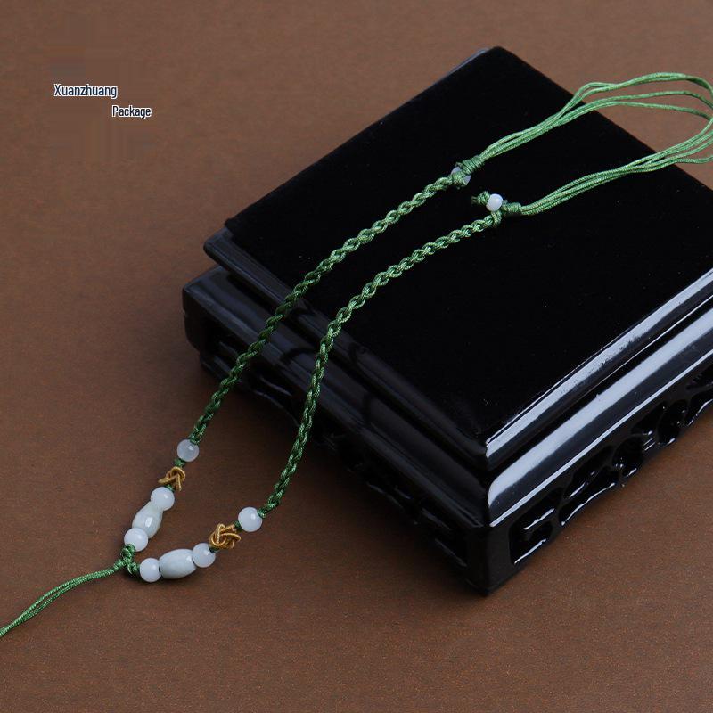 Adjustable Red Rope Jade Pendant Necklace for Men & Women with Round Beads - Semi-finished