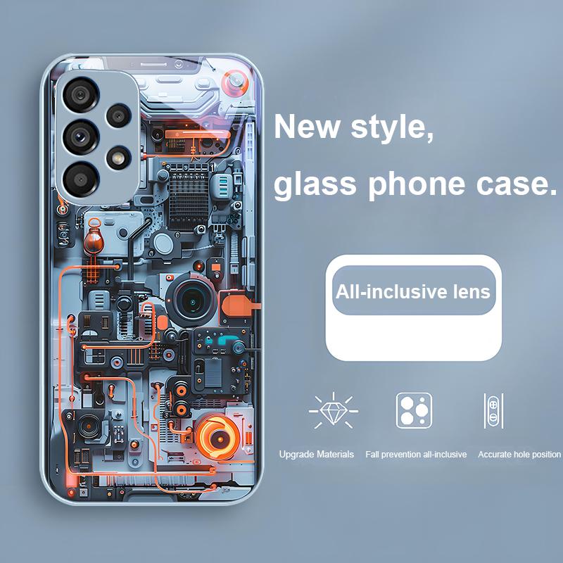 Light Blue Line Orange For Samsung Galaxy S24 Plus S20 21 FE S23 Ultra S8 9 A70 72 73 50 51 52 53 Tempered Glass Phone Case