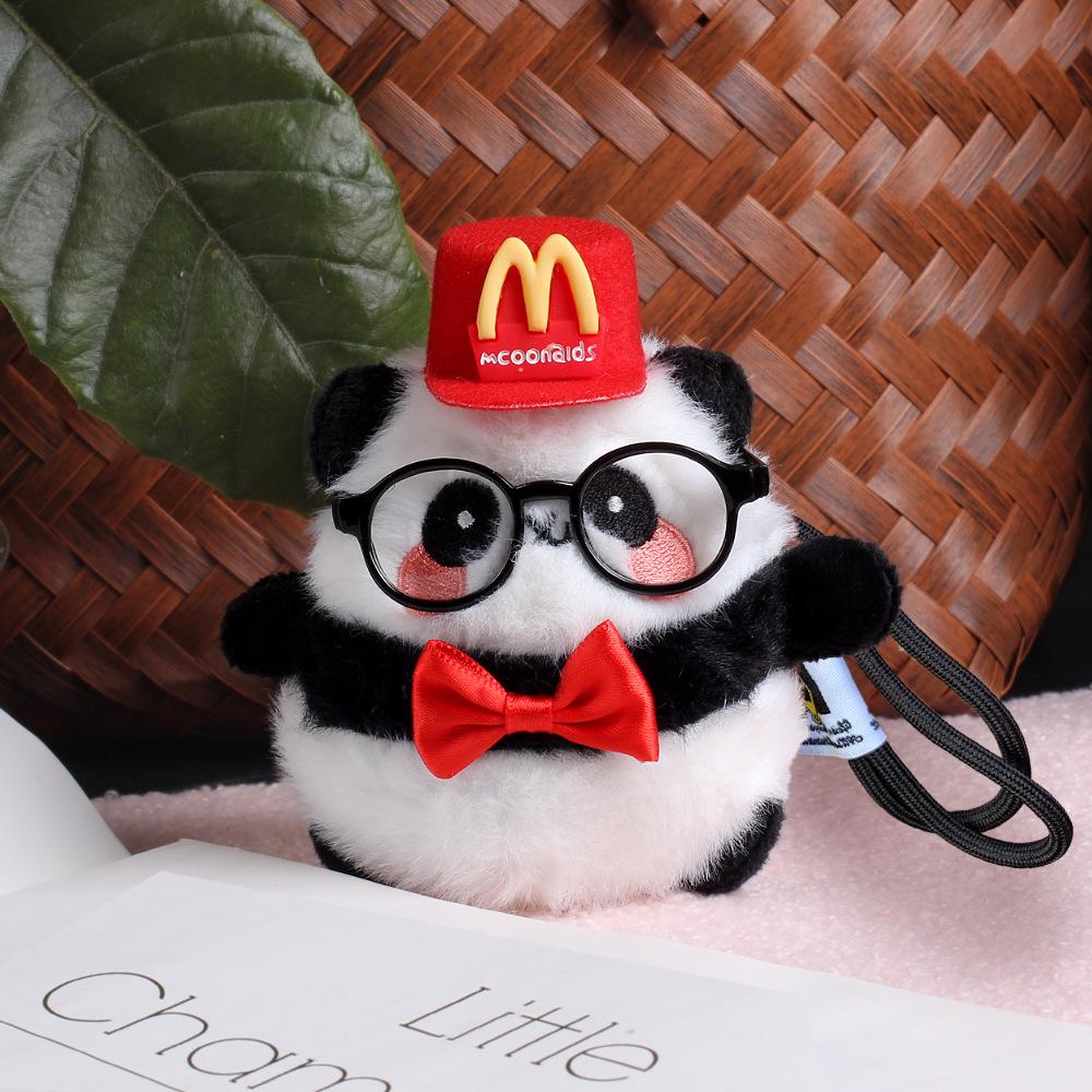 Cute Panda Plush Keychain Ornament - Cartoon Bag Doll Pendant with Rose Decoration