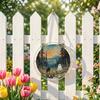 Durable Acrylic Halloween Suncatcher Jigsaw Puzzle Set, Spooky Ghost Floral Meadow Window Hanging Ornament with Metal Porch Decoration Frame & Chain,
