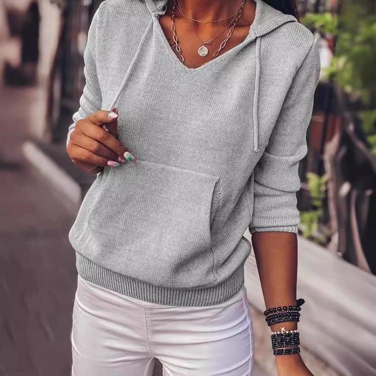 

Women Casual Long Sleeve Hooded Sweatshirts Solid Color Print Fashion Hoodies 2XL серый