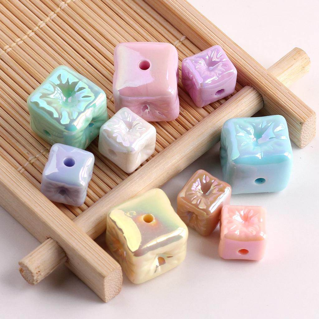 UV Colourful Recessed Square Acrylic Beads - Straight Hole Spacers for DIY Phone Chains Bracelets Jewelry