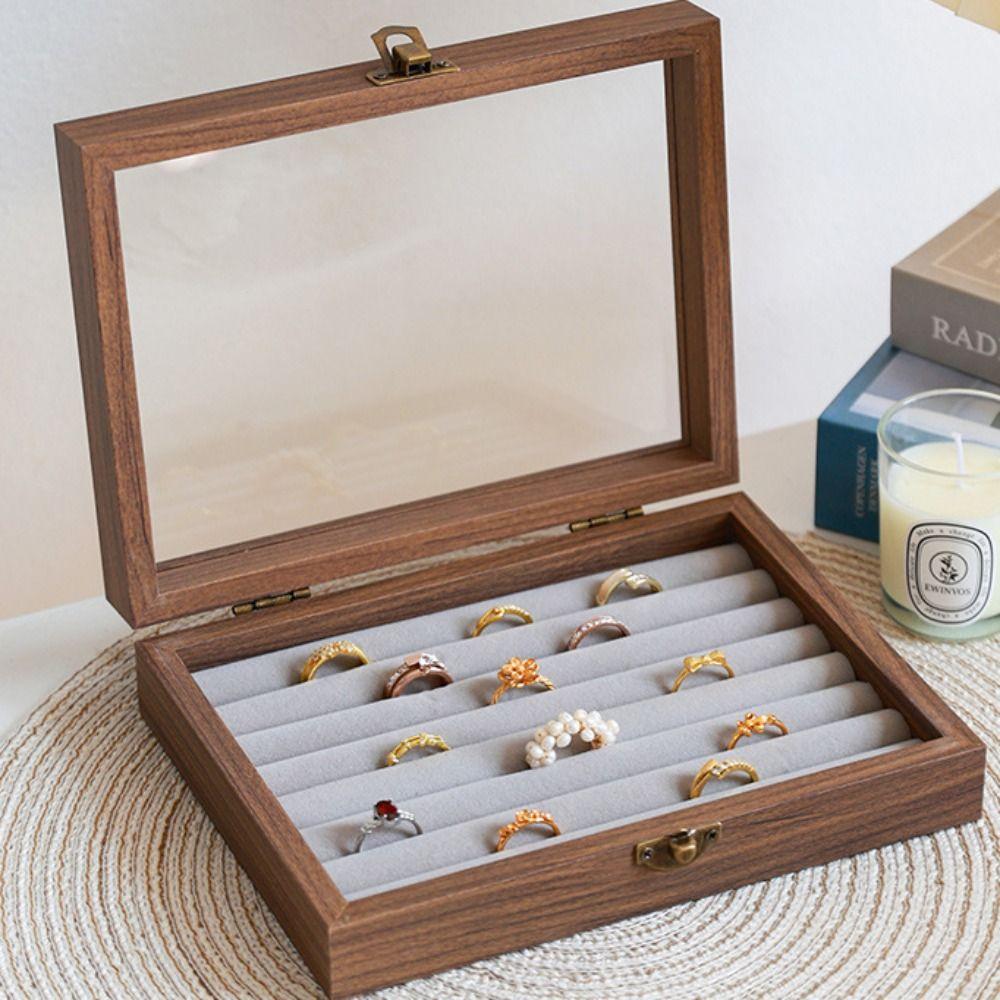 Glass Lid Jewelry Organizer Velvet Earrings Display Tray Multipurpose Ring Display Holder  Store