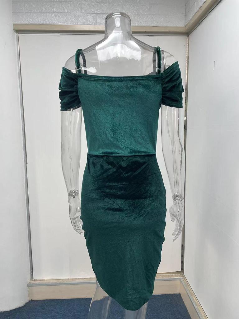 Sexy Slim Strap Fleece Stahovací šňůrka Nepravidelné šaty Móda Temperament Elegantní dámské oblečení