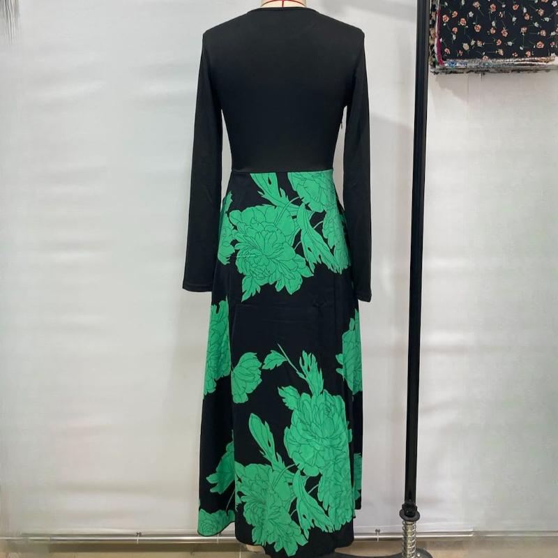 Rochie Casual Elegantă Slim cu Mâneci Lungi de Primăvară pentru Femei, Modă Toamnă, Imprimeu Îmbinat, Rochii Lungi Vintage pentru Femei, Talie Înaltă, Linie A, Rochie Sexy de Petrecere 25943