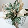 Glitter Powder Artificial Poinsettia Pick with Stem Fake Flower Ornament  Home Wedding