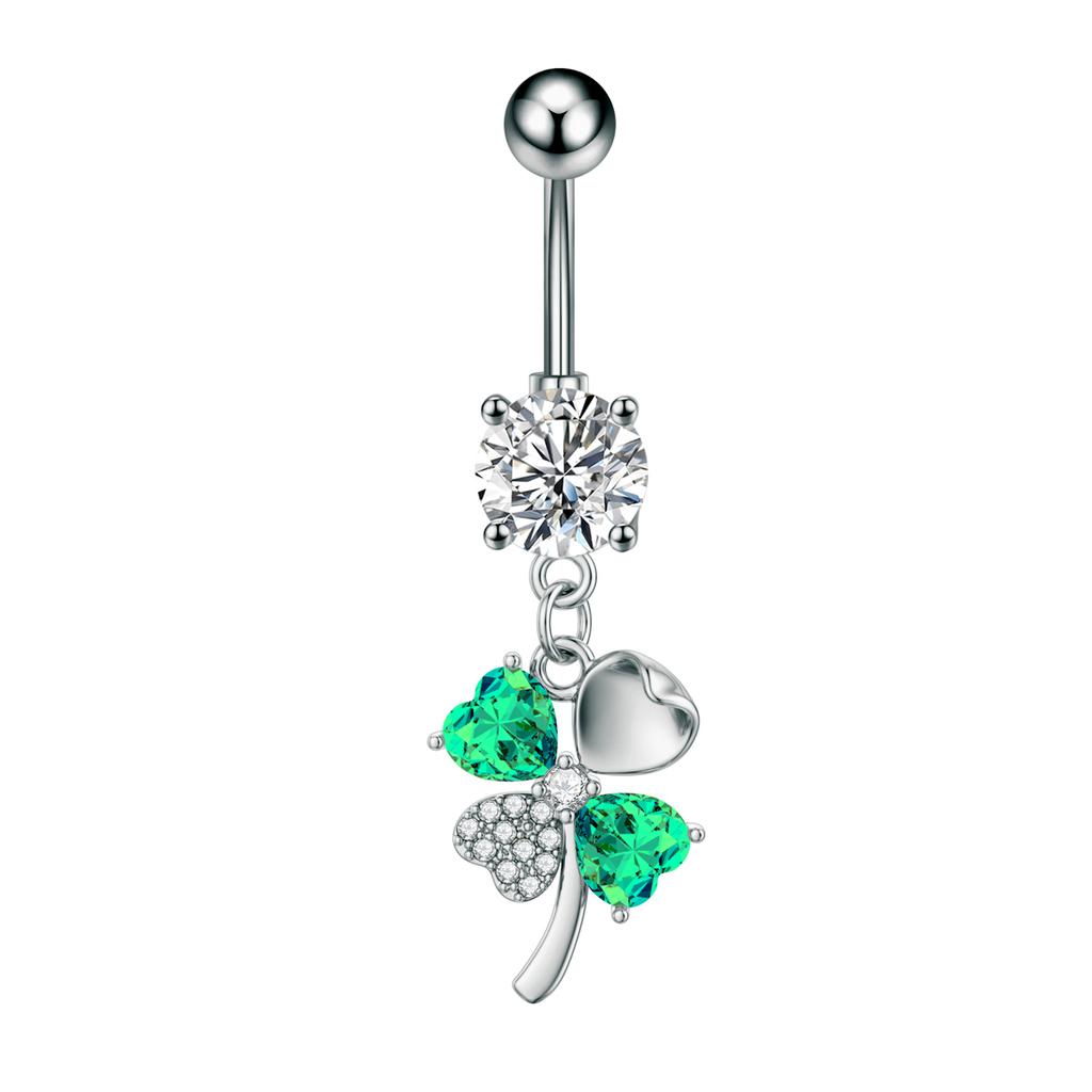 14G Curved Belly Clicker Stainless Steel Butterfly Heart Dangled Crystal CZs Belly Button Rings for Women Navel Clicker Ring