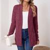 Women Ladies Solid Color Long Sleeve Length Cardigan Sweater Coat Top