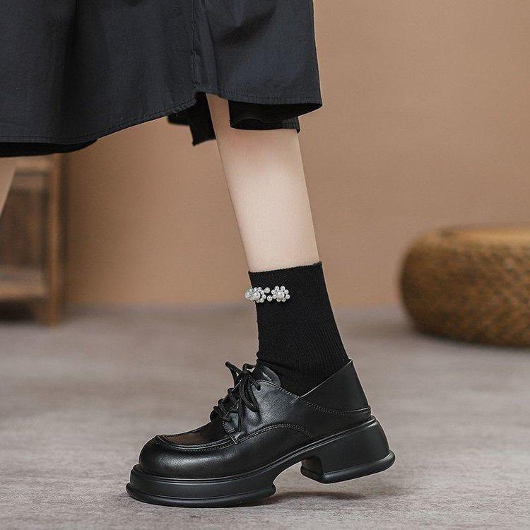 Soft leather platform spring new muffin bottom lace-up single shoes jk British style non-slip small leather shoes