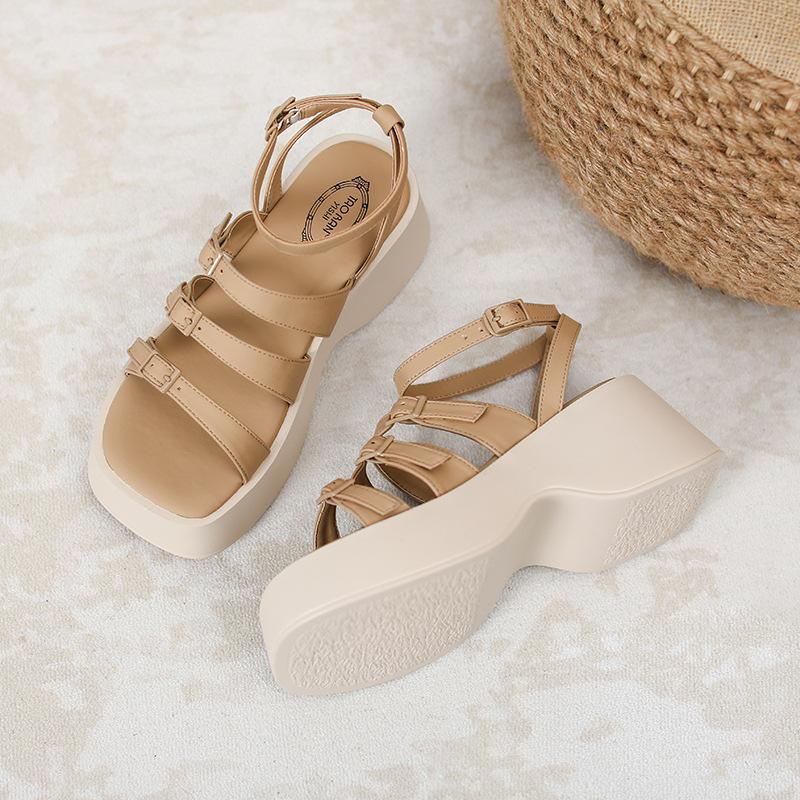 With skirt black platform sandals small versatile muffin shoes niche cool slippers women's shoes summer wear