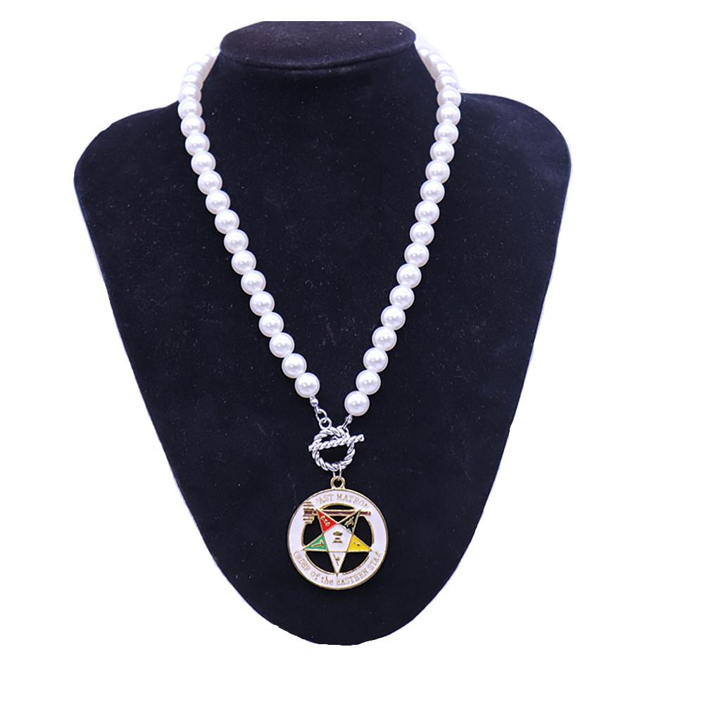 Beautiful Pearl Choker Necklaces Multi Color Enamel Gold Plated Letter Order of Eastern Star OES Symbol Pendant Necklace Trendy белый
