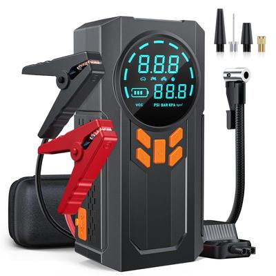 Jump Starter with Air Compressor, 6000ma 150PSI Battery Jumper Starter Portable 3 Modes Flashlight LCD Display