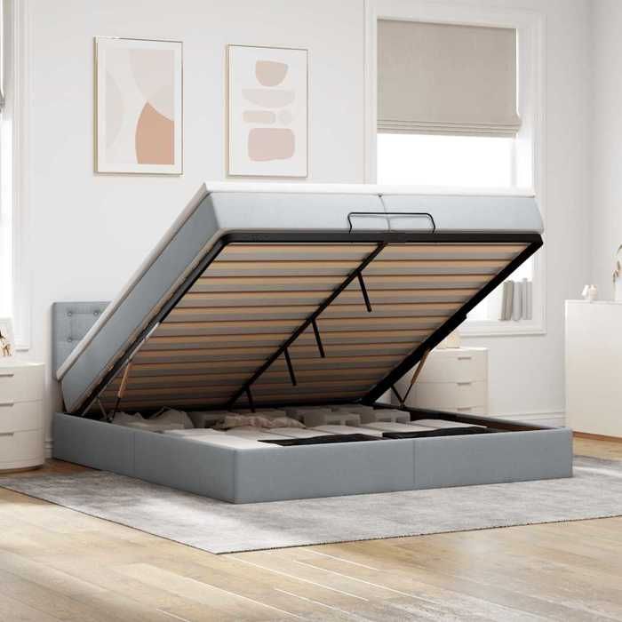 VidaXL Ottoman Bed Frame with Light Grey Mattress 200x200 Cm Fabric 3311650