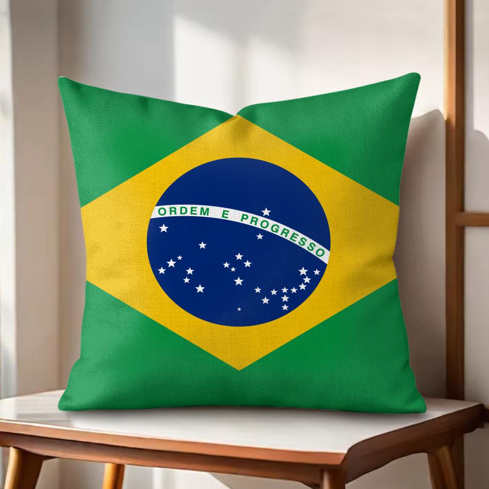 BBrazil Flag Cushion Cover Natural Linen Organic Fabric DoubleSided Printing Couch Pillow Covers Home Decor