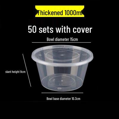 MOLUONA 1000ml Round Disposable Food Containers with Lids, 50-Count