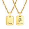 Engrave Square Necklace Personalized Tag ID Pendant, Stainless Steel Gold Plated Jewelry for Women Men Girl Christmas Birthday
