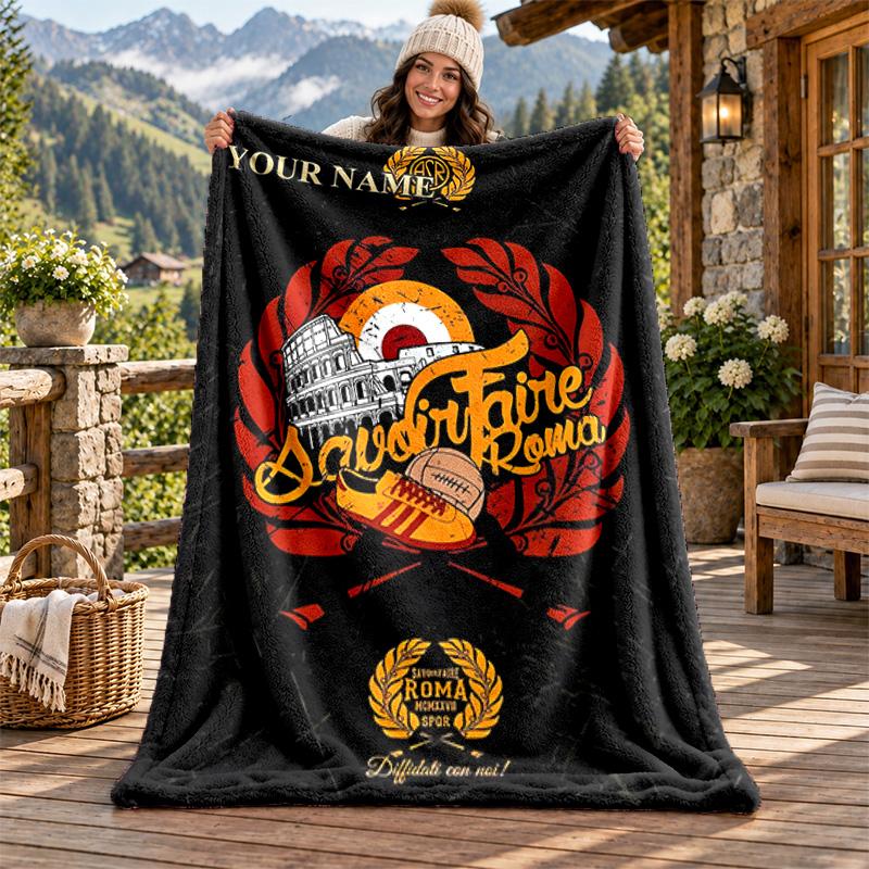 A.S Roma Custom Name Flannel Blanket Personalized Soft Warm Plush Throw Blanket Customized Gift for Family Friends