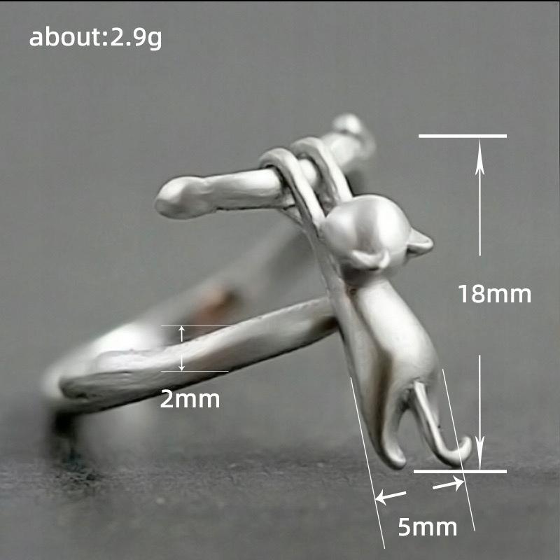 Silver Women's Adjustable Ring Universal Gift Falling Cat