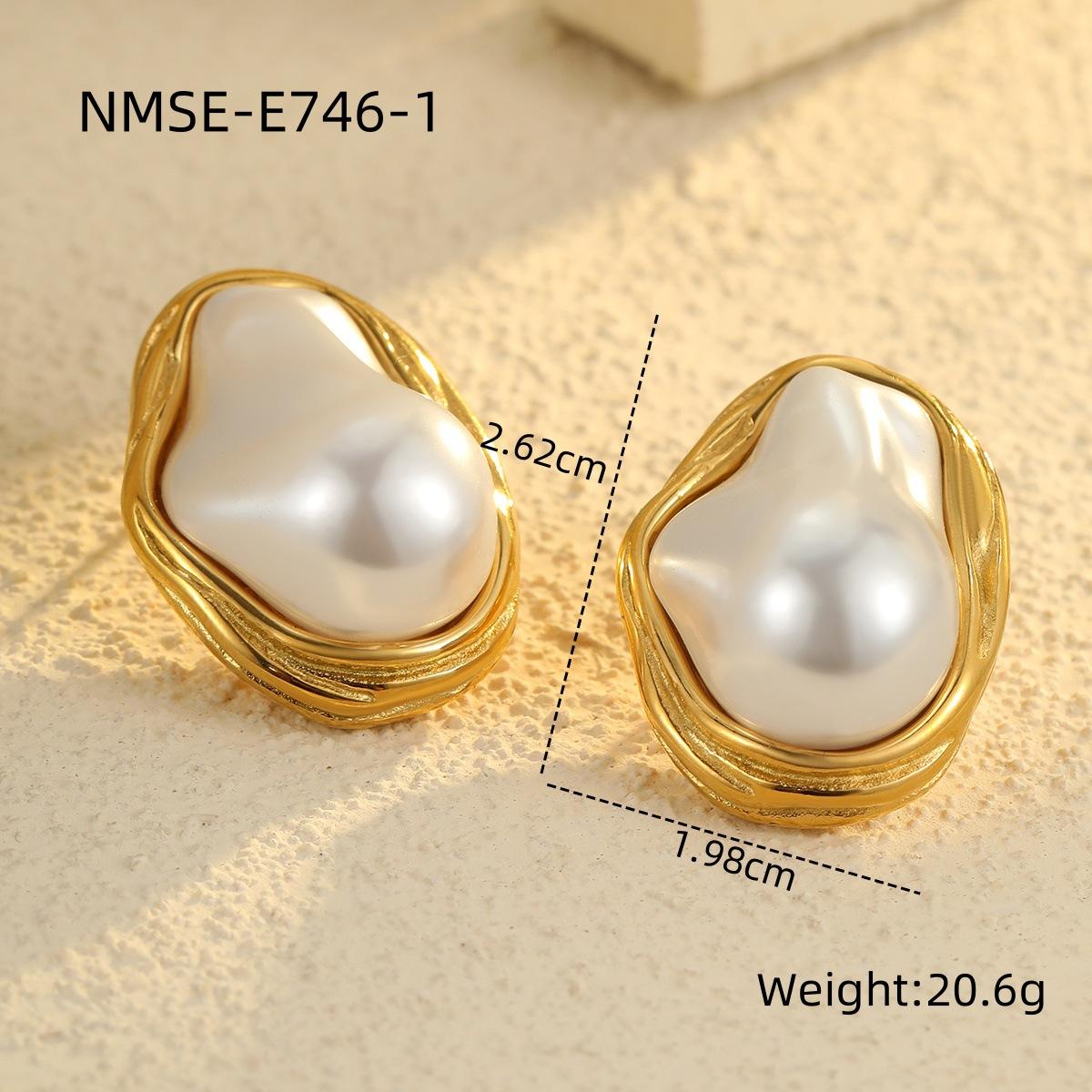 GEMCHIC Women s Vintage Geometric Titanium Steel Irregular Baroque Pearl Earring Stainless Steel Necklace