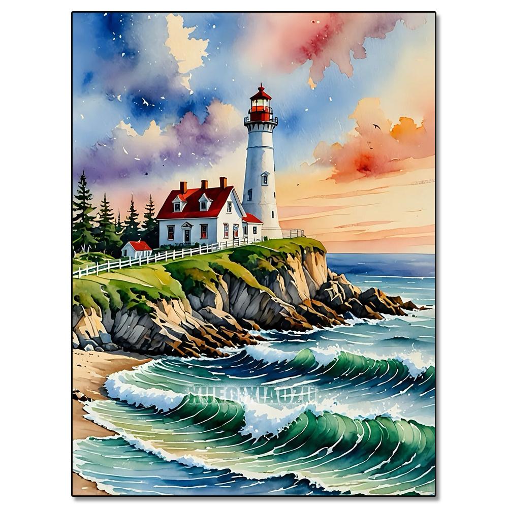 Akvarelllandskap Växtserie Diamantkonstmålning Dekoration Segelbåt Diy Full Strassmosaik Korsstygnsats Gåva