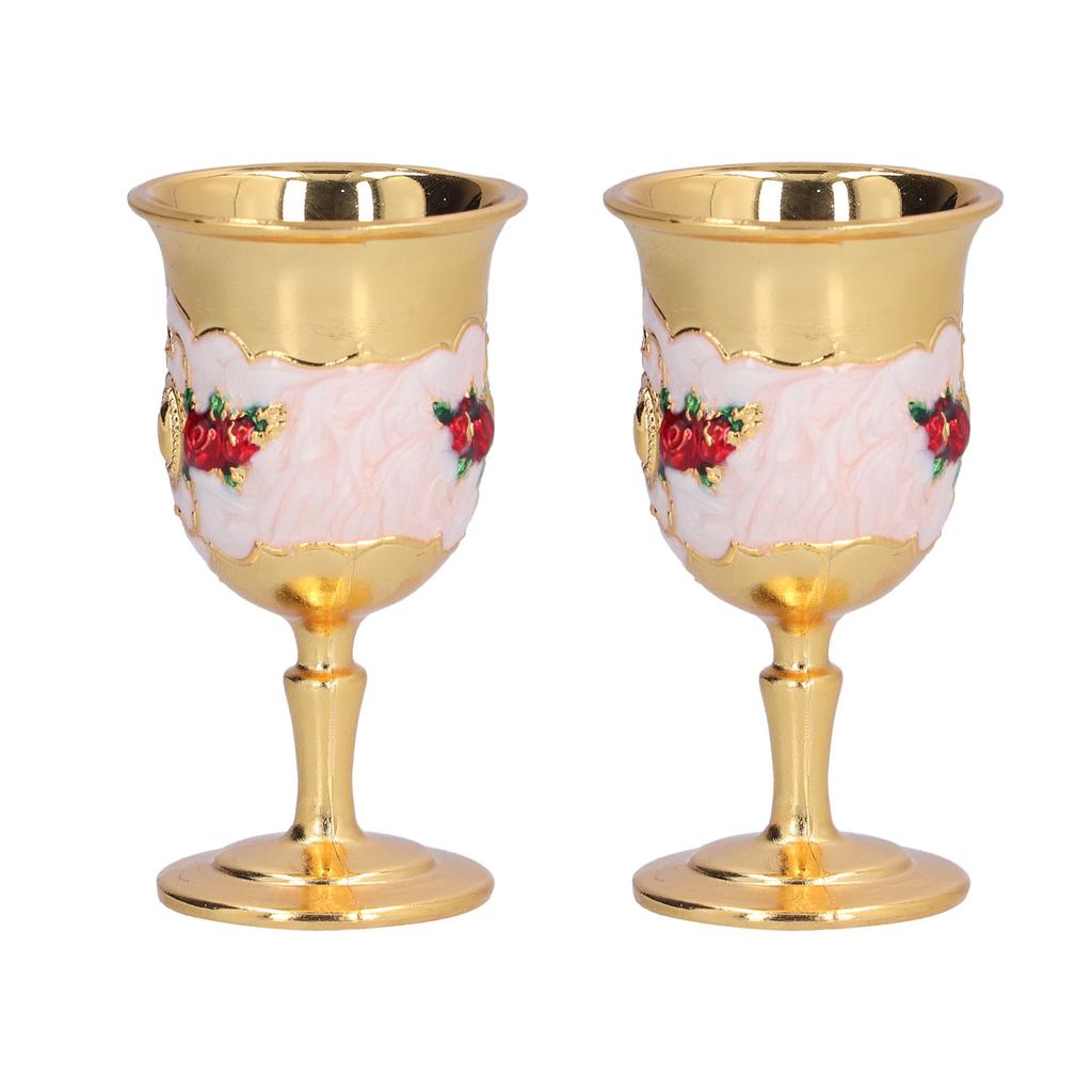 2pcs Metal Goblets Exquisite Painted Flower Pattern Vintage Court E Glass for Bar Drinkware Gift