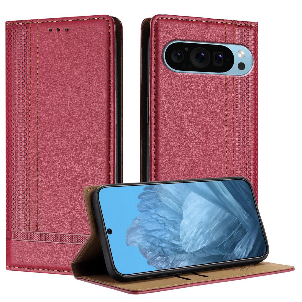 For Google Pixel 9 Case L-Shaped Grid Pattern Leather Stand Phone Cover with Card Slots
