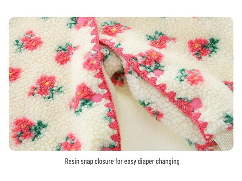 Baby Girl Fleece-Lined Lambswool Onesie: Autumn & Winter Warm Outerwear