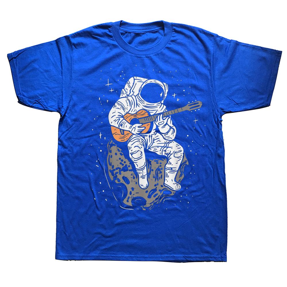 Funny Astronaut Playing Guitar Galaxy Guitarist T Shirts Graphic Cotton Streetwear Short Sleeve Birthday Gifts Summer T-shirt