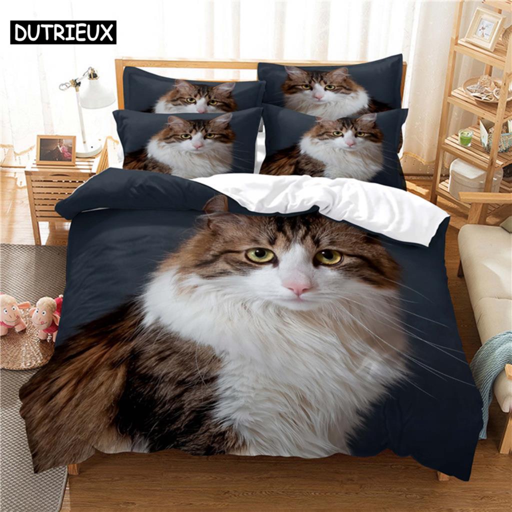 3D Digital Printing Fashion Design Queen Size Lovely Cat Bedding Set, Duvet Cover Set